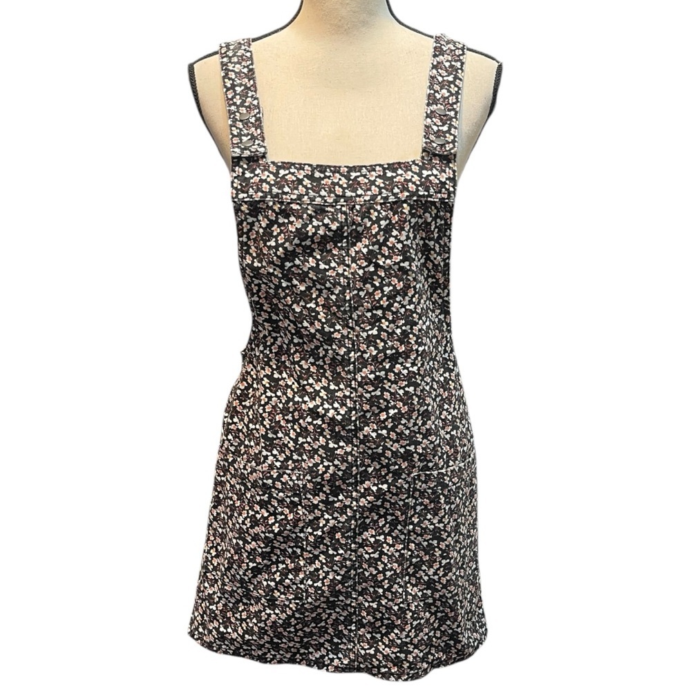 Xhilaration Black Denim Micro Floral Print Retro 90s Overall Dress Women's Small